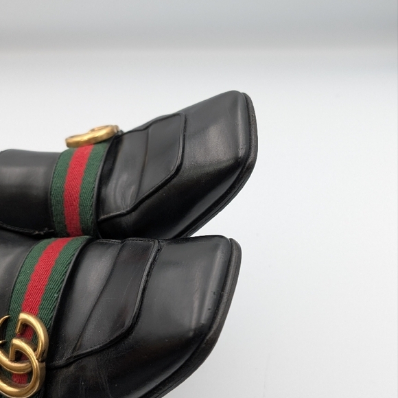 Gucci Peyton GG Web Stripe Loafers 39 / US 9 Black Leather Slip On Shoes - Picture 4 of 10